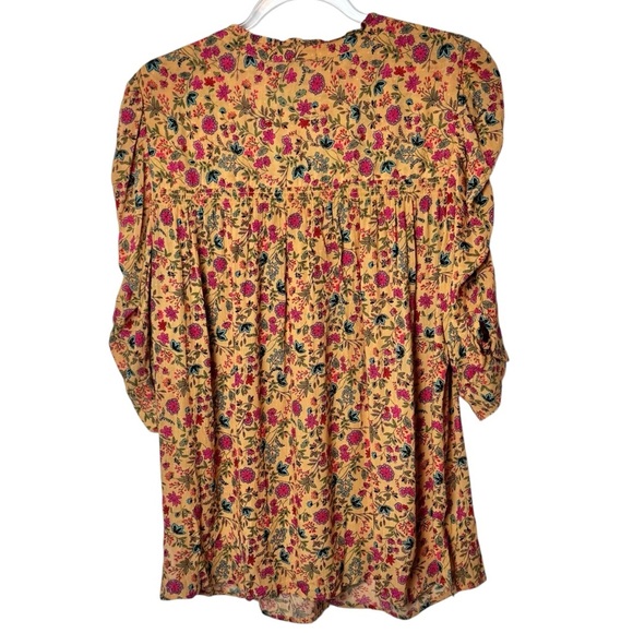 Democracy Pink and Red 3/4 Sleeve Buttoned boho top - Picture 2 of 5